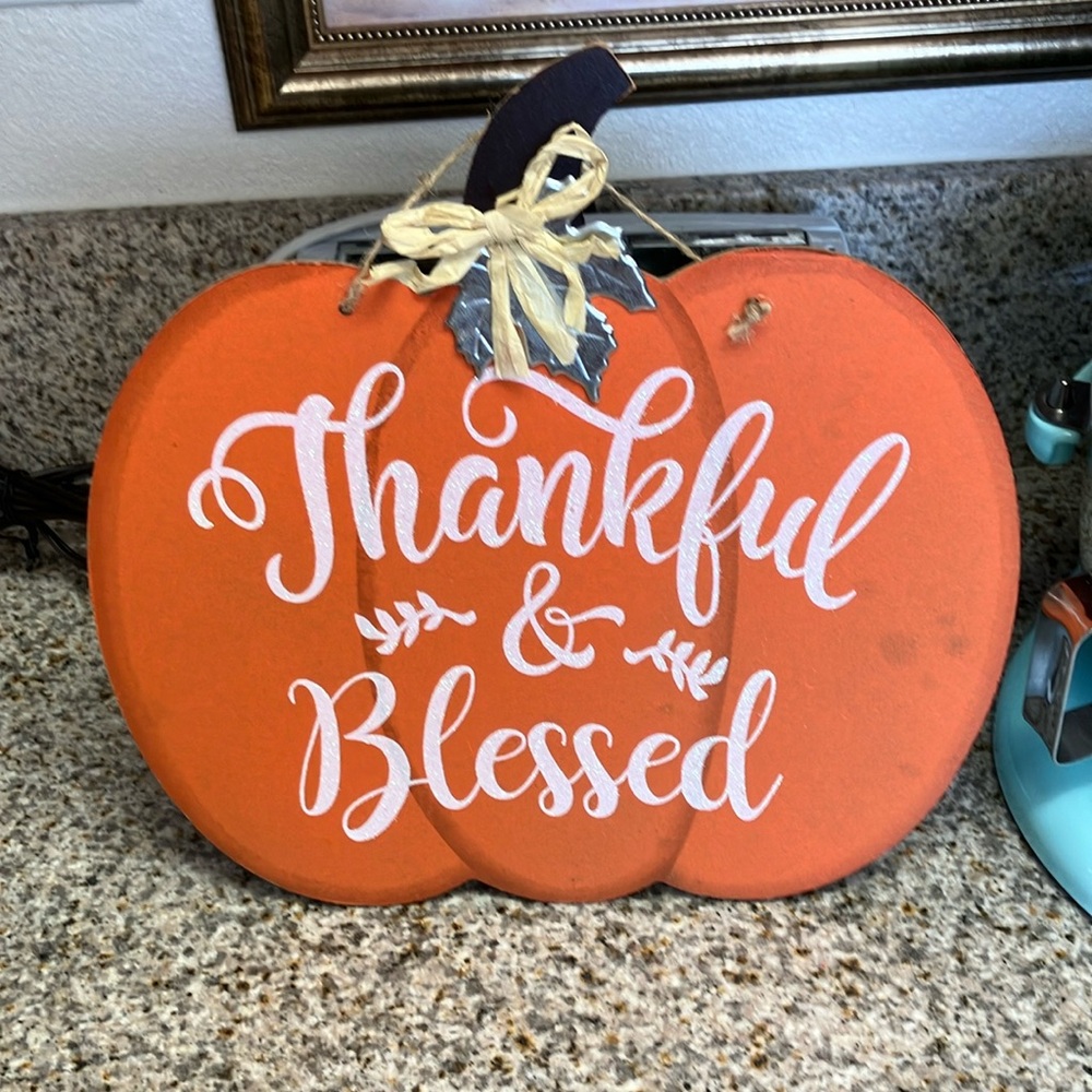 Fall wood pumpkin farmhouse sign with sparkling letters